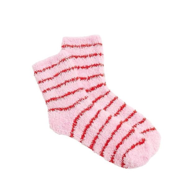 J. Crew  in Resort Pink and Red Striped Cozy Boot Fuzzy Socks - Picture 1 of 2
